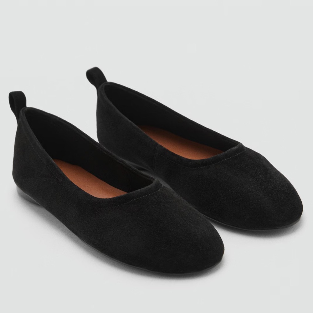 MNG Basic Leather Ballerina Shoes Black Suede Womens Size 40